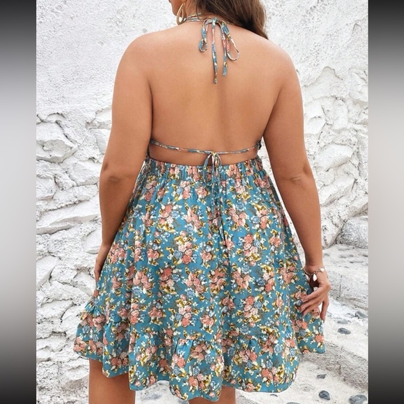 NEW SHEIN Floral Print Blue Open Back Sundress - Picture 2 of 2